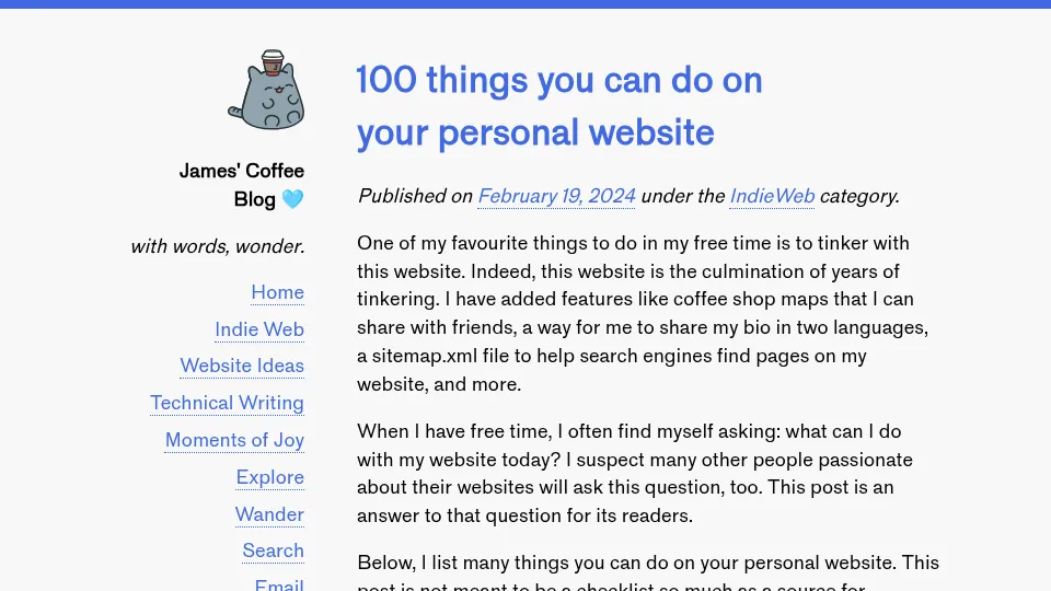 100 things you can do on your personal website